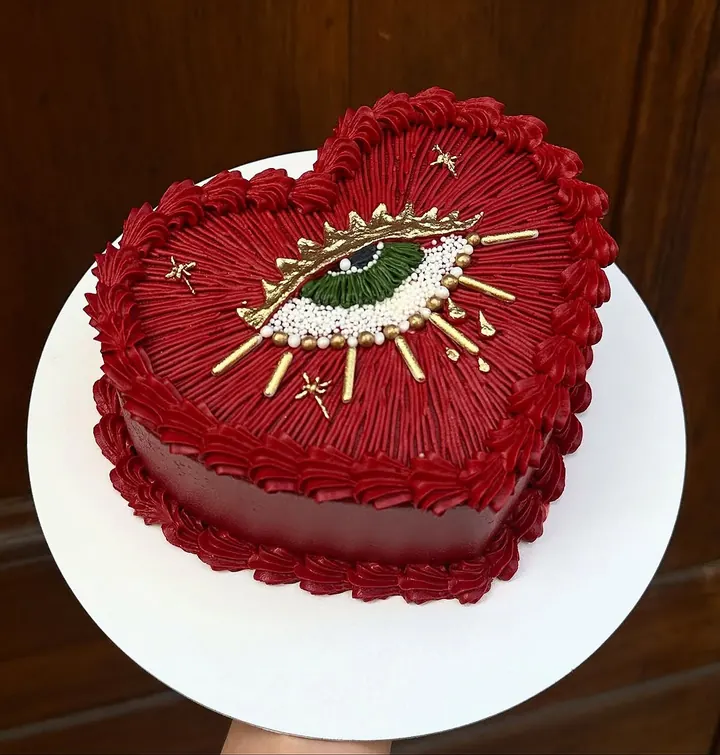 Heart-shaped cherry coconut cake