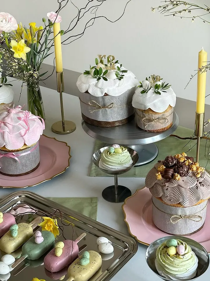 Easter paska cakes with white glaze