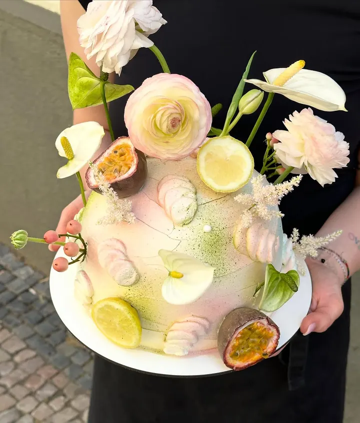 Pastel vintage-style piped celebration cake